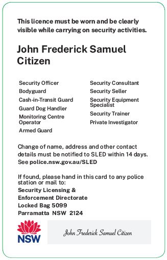 Back of new portrait-style security licence card